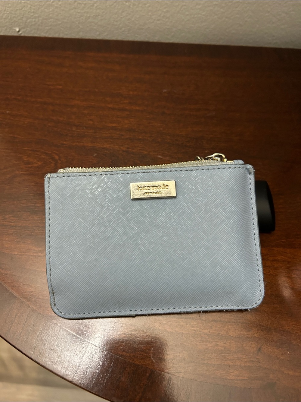 kate spade Light Blue Saffiano Zip Card Holder